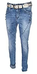 Wholefashion Jeans Damen SkinnyJeans Denim Zipper Zip Flowers Pastell Boyfriend Style