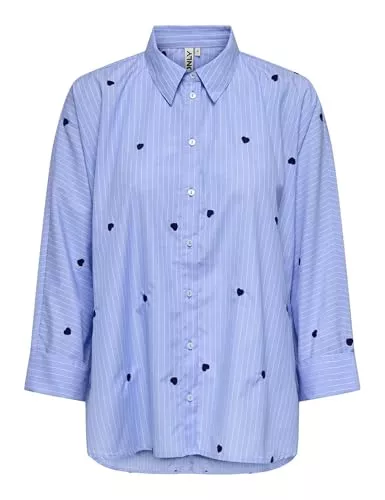 ONLY Hemdblusen ONLY Damen Langarm Bluse Onlnew Lina Grace Hemdbluse gestreift mit gestickten Herzen