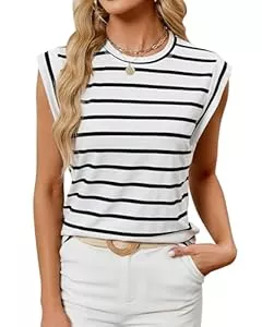 BellaDila T-Shirts BellaDila Damen Sommer Locker Tank Top Ärmellose Flügelärmel T Shirt Casual Rundhals Tops Einfarbig/Gestreift Oberteile 2025