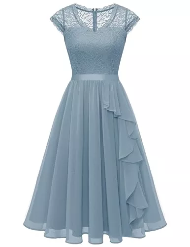 Wedtrend Cocktail Wedtrend Cocktailkleid Damen Knielang Abendkleid Elegant für Hochzeit Elegant A Linie Rüschenkleid