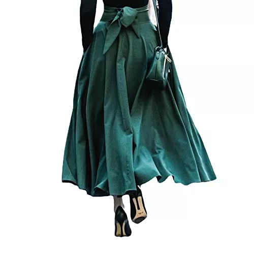 FAD-4U Röcke Damen Elegant Mittelalter Rock Vintage A-Linie Hohe Elastische Taille Rock High Waist Freizeit Skirt