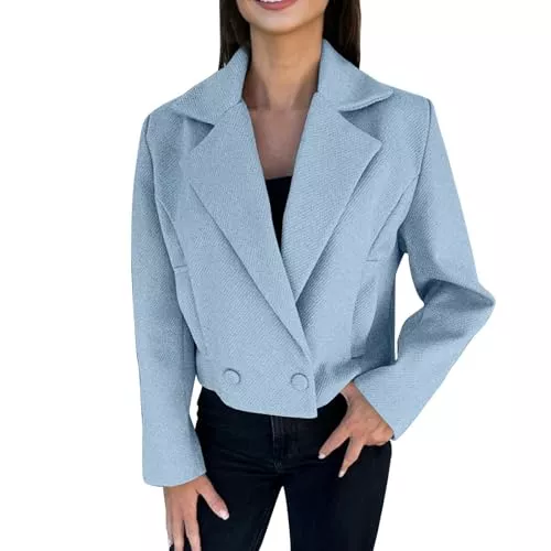 FUPODD Blazer Wollmantel Damen Winter Blazer Wintermantel Elegant Kurzmantel Slim Fit Tweed Jacke Frauen Reverskragen Wolljacke Schicker Winterjacke Mit Taschen Damen-Jacken Casual Mantel Kurz Büro Arbeit