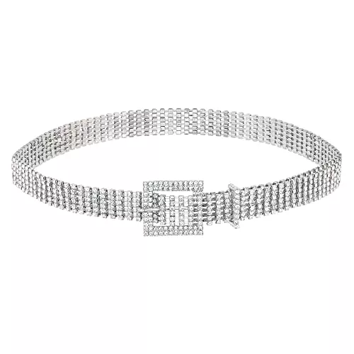 CHIC DIARY Gürtel CHIC DIARY Mode Glitzer Strassgürtel Kettengürtel Taillenkette Silber Hüftkette Dekorativer Kleidgürtel Taillengürtel Damen