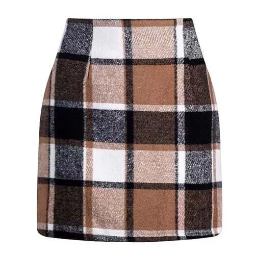 Shffuw Röcke Shffuw Damen Kariert RöCke Knielang Wollrock Winterrock Bodycon Elegant Minirock Bleistiftrock Plaid Skirt High Waist Kurzer Rock Klassischer Preppy-Stil Damenrock, Modischer Herbst-Winter Minirock