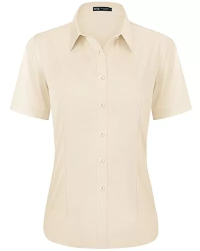 J.VER Hemdblusen J.VER Bluse Damen Kurzarm Casual Businessbluse Regular Fit Knitterfrei Baumwolle Sommershirts mit Knopleiste Freizeithemd Tops