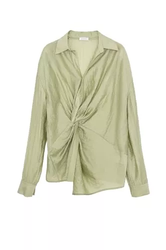 ZIYYOOHY Langarmblusen ZIYYOOHY Damen V Ausschnitt Blusen Musselin Baumwolle Lässig Oberteile Elegant Twist Hemd Einfarbig Arbeit Shirt Lose Basic Langarm Tops