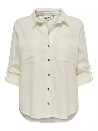 ONLY Hemdblusen ONLY Damen Langarm Leinen-Bluse ONLYasmin Hemdbluse mit Turn-up-Ärmeln