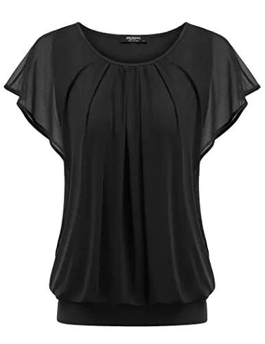 Zeagoo Kurzarmblusen Zeagoo Damen Bluse Batwing Bluse Shirts Kurzarm Tunika Top Blumen Mesh Oberteile Rundkragen T-Shirt Bluse