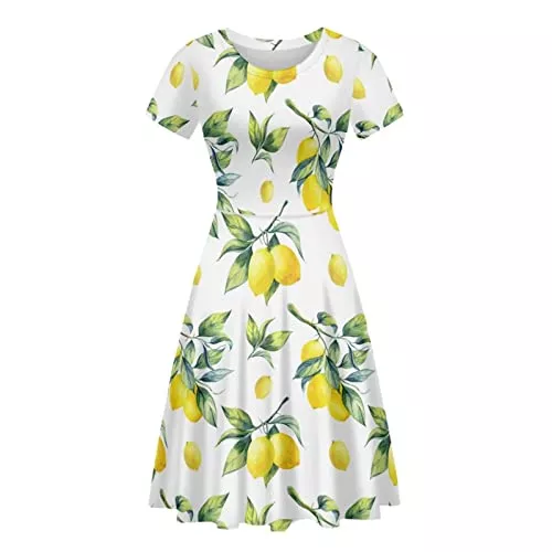 Biyejit Freizeit Biyejit Damen Sommer Casual Kurzarm T-Shirt Swing Kleid Rundhals Übergröße S-4XL