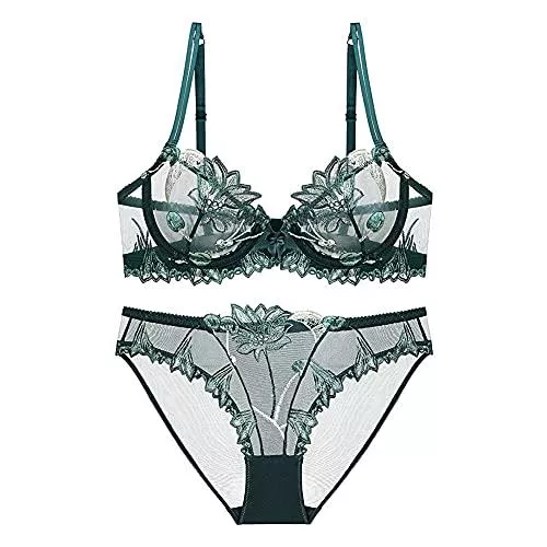 ROTAKUMA Unterwäsche & Dessous Sexy Dessous Blumenspitze Unterwäsche BH Set Frauen (Color : Green, Cup Size : 75B)
