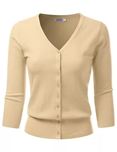 danibe Strickjacken danibe Damen 3/4 Ärmel V-Ausschnitt Knopfleiste Strickpullover Weiche Strickjacke (S-XXL)