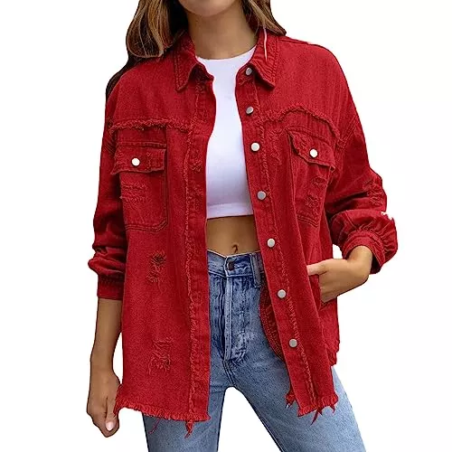 SKFLABOOF Jacken Damen-Jeansjacken Jeansjacke Damen Sommerjacke Vintage Jacke Cowboy Sommer Blouson Denim Jacket Womens Leicht Tailliert Langarm