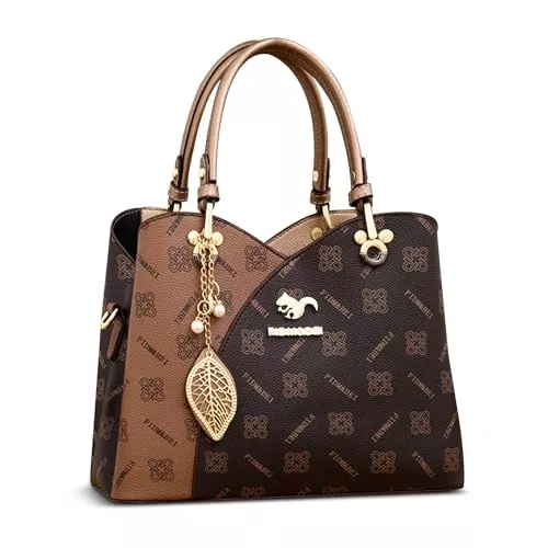 FOLOVEYA Taschen & Rucksäcke FOLOVEYA Damen Handtasche Elegante Bedruckte Handtaschen Mode Designer Frauen Schultertaschen mit Exquisiter Anhänger für Reisen Shopper Arbeiten PU Leder