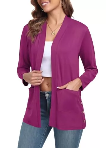 PrinStory Strickjacken PrinStory Strickjacke Damen Lang Cardigan Mit Taschen Elegante Locker Lässig Leichtes Frauen Herbst Langarm Pullover Sommerjacken