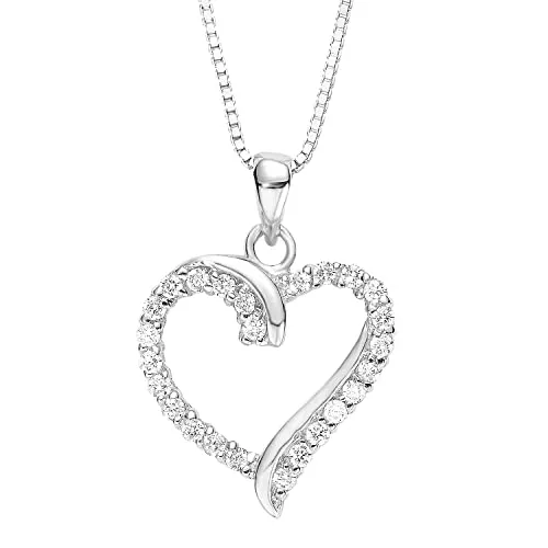 Amor Schmuck Amor Kette mit Anhänger 925 Sterling Silber Damen Halsschmuck, mit Zirkonia synth., Silber, Herz, Kommt in Schmuck Geschenk Box