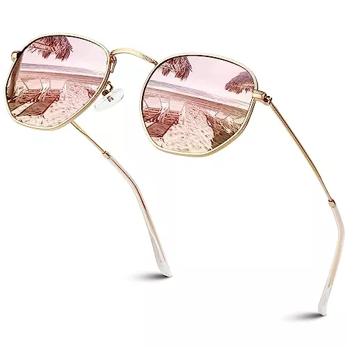 Sunier Sonnenbrillen & Zubehör Sunier Sonnenbrille Damen Herren Polarisiert,Mode Apace Polygon Sonnenbrille Damen, Ultraleichter Sechseckige Metallrahmen 100% UV400 Schutz