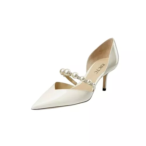 RBCYC High Heels RBCYC Damen Glossy Pumps zum Hineinschlüpfen Perle Knöchelriemen Sandalen Geschlossene Spitze Zehe Schuhe Slip On Stöckelabsatz Hochzeiten Partys