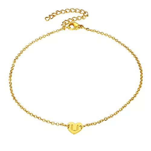 FindChic Schmuck FindChic Edelstahl Armskette Fußkettchen mit 26 Buchstabe herzAnhänger Sommer Partnerarmband Partner Fußkette mit Geschenekbox für Damen Frauen