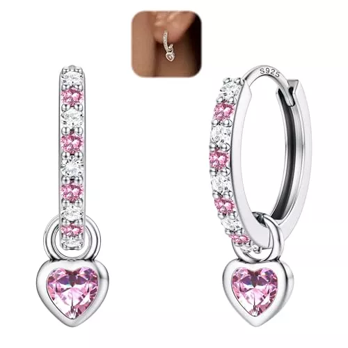 LOLIAS Schmuck LOLIAS Ohrringe Silber 925 Creolen für Damen Mädchen Huggie Creolen Ohrringe mit Herz Klein Creolen Gold mit Anhänger Hypoallergene Kinder Ohrringe Silber Mädchen