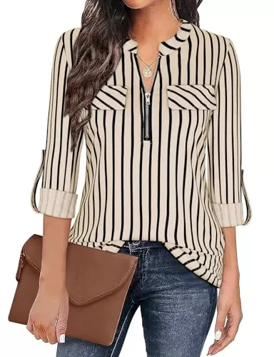 Gemulate Langarmblusen Gemulate Damen Bluse V-Ausschnitt 3/4 Ärmel Bluse Damen Kariertes Reißverschluss Hemd Tops T-Shirt Langshirt Langarm Oberteile Tuniken Tops Longshirt, M-3XL