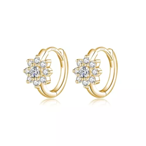 Reffeer Schmuck Reffeer Creolen aus massivem 925er-Sterlingsilber, CZ-Blumen-Creolen, Huggies für Frauen und Mädchen, kleine Blumen-Creolen