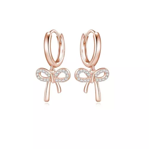 Reffeer Schmuck Reffeer Solide 925 Sterling Silber Schleife Creolen für Frauen Mädchen Schleife Baumeln Ohrringe Schleife Huggie Ohrringe Tropfen