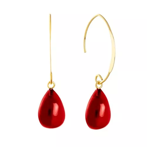 Amber by Mazukna Schmuck Amber by Mazukna - Durchzieh-Ohrringe, Bernstein-Schmuck, Messing vergoldet mit 14 Karat Gold, Bernstein-Tropfen-Ohrringe, Kleine Edelstein-Creolen für Frauen