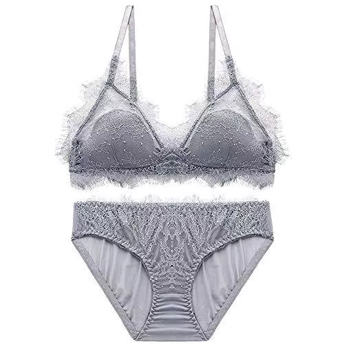 SWNN Unterwäsche & Dessous SWNN Dessous Sets Unterwäsche Set Sexy Tiefer V Geraffte Dreieck Cup Dünne Spitze Bestickt BH Ohne Stahlring Passen Sie die Brustform Vier Reihen von Zwei Schnallen Silber/Schwarz/Rostrot