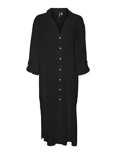 VERO MODA Freizeit VERO MODA Damen Vmlinn Linen Loose Calf Shirt WVN Noos Hemdblusenkleid