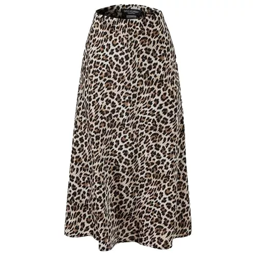 SASSYCLASSY Röcke SASSYCLASSY Langer Leoparden Rock Damen elegant - Midi Leo Rock Damen gelb braun schwarz – Rock Leopardenmuster aus fließendem Stoff in A Linie mit elastischer Taille Animal Print - Größe S bis XL