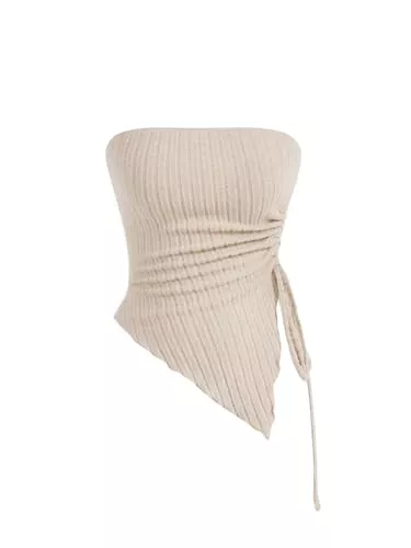 GORGLITTER Tops GORGLITTER Damen Tube Top Trägerloses Top Schulterfrei Sommer Tops Asymmetrisch Bandeau-Top mit Seitenschlitz