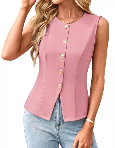 GRACE KARIN Ärmellose Blusen GRACE KARIN Damen Ärmelloser Blazer Rundhals Tanktop Ärmellose Freizeit Camisole Bluse