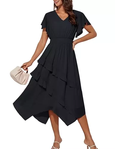 GRACE KARIN Freizeit GRACE KARIN Damen Sommer Freizeit Kleid Volantärmel A-Linien Unregelmäßiger Chiffon Stoff Leichter