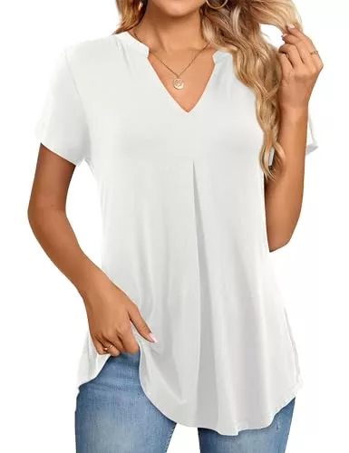 Beluring Kurzarmblusen Beluring Damen Oberteile Kurzarm/Langarm Elegant T-Shirt V-Ausschnitt Plissee Top Einfarbig Longshirt