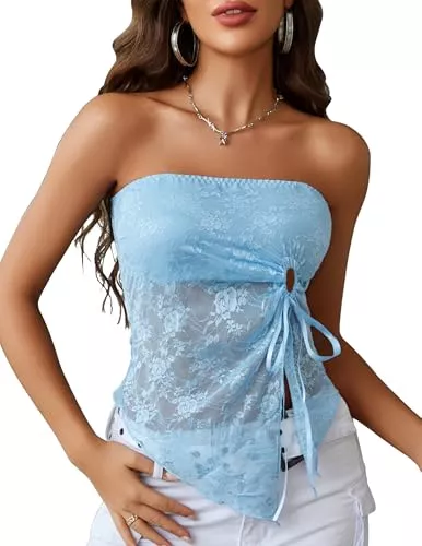 Avidlove Tops Avidlove Damen Tube Top Sexy Spitze Tank Tops Mesh Crop Camisole Ärmellos Untertops Schulterfrei Sommer Shirts Basic Cropped Oberteil