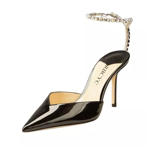 RBCYC High Heels RBCYC Damen Knöchelriemen Pumps Glitzersteine Riemchensandalen Mode Strass Pumpe Slip On Buckle Halbschuhen Spitze Zehe Buckle Schuhe Stiletto Hohere Absatz Hochzeit Club