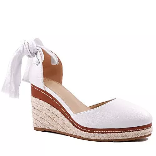 Angkorly Sandalen & Slides Angkorly - Damen Schuhe Sandalen Espadrille - Böhmen - Folk/Ethnisch - romantisch - Seil - mit Stroh - Schnürung Keilabsatz 10 cm