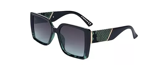 SQUAD Sonnenbrillen & Zubehör SQUAD Sonnenbrille Feminin Quadratisch mit Schlangenleder-Print, Flache Montage, 100% CE-UV-Schutz, Inklusive Brillenetui
