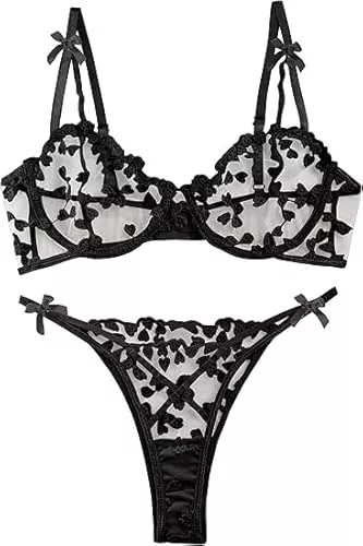 BEINF Unterwäsche & Dessous BEINF Dessous Set für Damen Sexy Florale Bestickte Spitze Schiere Bügel BH und Panty Sets Push Up Strappy Dessous 2 Teiliges