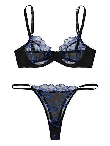 Verdusa Unterwäsche & Dessous Verdusa Damen 2 Stück Sheer Mesh Floral Stickerei Bügel Dessous Set