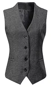 Gowjog Westen Gowjog Damen Weste Anzugweste Gefüttert Button Up V-Ausschnitt Smoking Vintage Jacke Dressy Ärmellos Westen