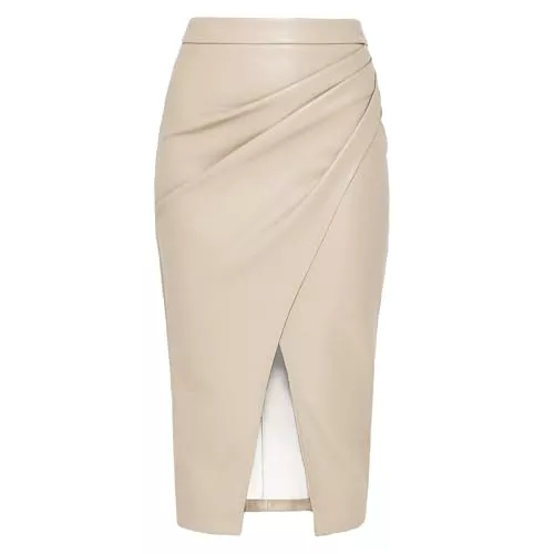 AAIXXIZAO Röcke AAIXXIZAO Hübscher Rock Bleistiftrock Damen Leder Rock Solide Hohe Taille Eine Linie Rock Vorne Schlitz Reiß Verschluss Zurück Röcke Sexy Rüschen Bodycon Rock