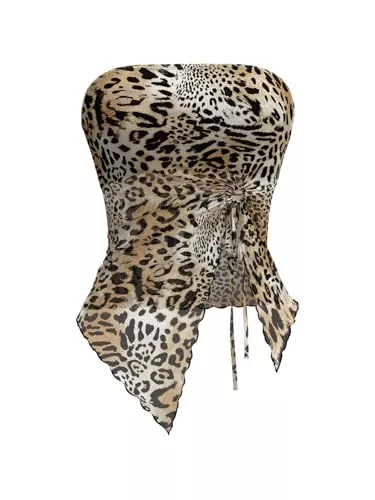 GORGLITTER Tops GORGLITTER Mesh Crop Top Tube Top Damen Trägerloses Top Y2k Oberteil mit Wellensaum Schulterfrei Sommer Tops mit Schlitz