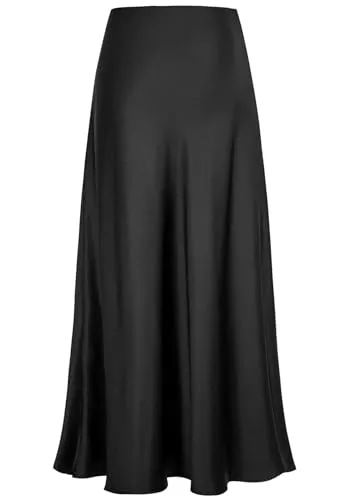 Genfien Röcke Genfien Röcke Damen Midi-Länge Elegant Röck Hohe Taille Damen Satin Röcke Mit Reißverschluss Midirock Versteckter Gummizug in der Taille Einfarbig