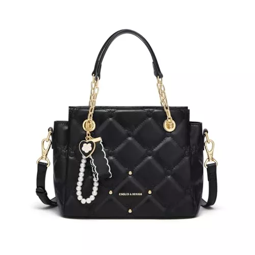 Cnoles Taschen & Rucksäcke Cnoles Elegant Gesteppte Damenhandtasche, Kunstleder mit Goldkette, Perlenanhänger & Schulterriemen Designer-Handtaschen