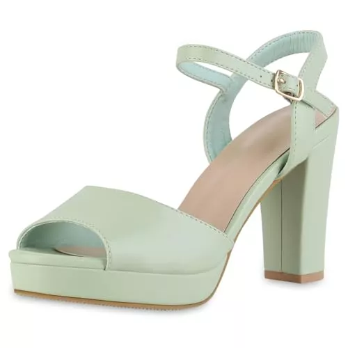 VAN HILL Sandalen & Slides VAN HILL Damen Riemchensandaletten mit Blockabsatz Plateau Vorne