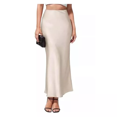 FFWTPY Röcke FFWTPY Rock Damen Länge Röck Elegant Leicht Hohe Taille Satin Freizeitrock Fließende Rüschen Elegante Partyröcke Vielseitige für Cocktail