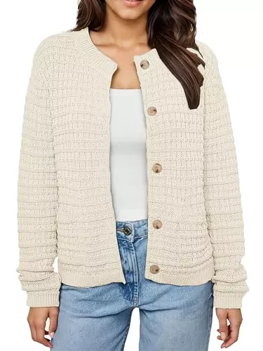 Oyamiki Strickjacken Oyamiki Strickjacken für Damen Langarm Cardigan Kurz Rundhalsausschnitt Jacke Herbst Elegant mit Knöpfen