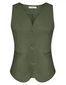 Belle Poque Westen Belle Poque Damen Westen Vintage V-Ausschnitt Knopf unten ärmellose Anzug Weste mit Taschen