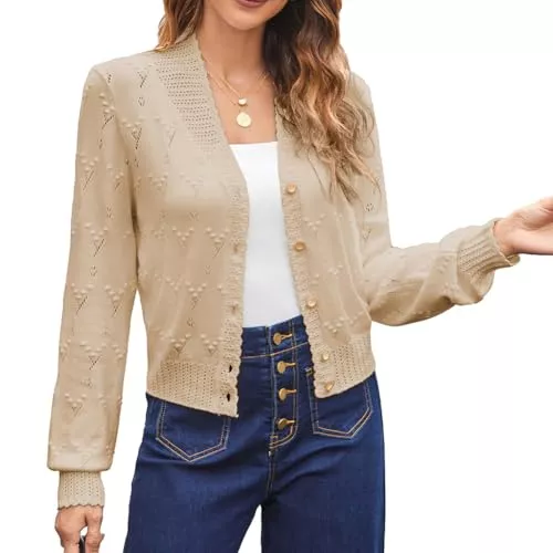 Belle Poque Strickjacken Belle Poque Damen Vintage Strickjacke Kurz V-Ausschnitt Reverskragen Knopfleiste Cardigan Elegant